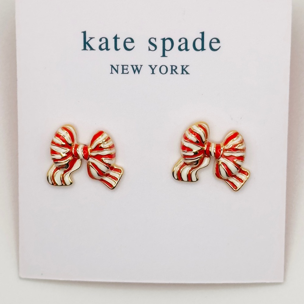 Kate Spade Striped Red and White Bow Earrings